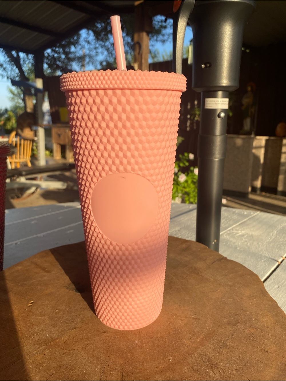 Textured Pink Reusable Tumbler with Straw